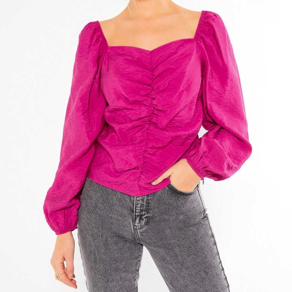Bright pink ruched blouse